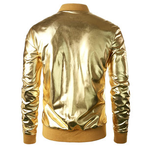 Blouson Bomber Vintage Doré pour Homme, Imperméable, en PU, Fermeture Boutonnée, Style Décontracté, Col Montant, Manches Classiques, Couleur Unie - Product Image 6