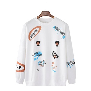 เสื้อสเวตเชิ้ตคอกลมโอเวอร์ไซส์แบบยูนิเซ็กซ์ พิมพ์ลายการ์ตูนวาดมือ ผ้าฝ้ายถัก สวมใส่สบายๆ สำหรับฤดูใบไม้ร่วง - Product Image 1