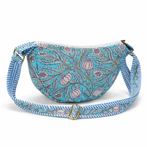 Bolso de Mano de Algodón con Estampado de Enredaderas Botánicas Azules, Suave y Duradero, Correa de Hombro Ajustable, Cierre de Cremallera, Hecho a Mano, Casual, para Mujer - Product Image 1