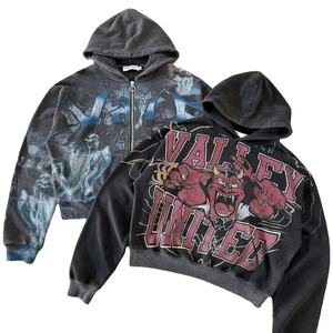 Veste zippée en molleton lourd à imprimé floral vintage personnalisé, impression DTG, fermeture éclair, molleton français, dessin animé, lavage à l'acide, sweat-shirt délavé - Product Image 4