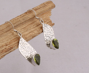 925 Sterling <b>Silver</b> Natural Peridot <b>Earrings</b> Handmade Pear Cut Green Gemstone Jewelry Teardrop <b>Dangle</b> Drop <b>Earrings</b> - Product Image 2