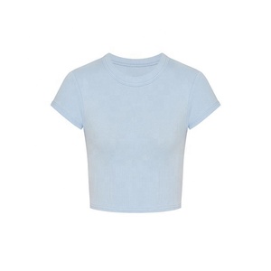 Camiseta Corta de Cuello Redondo Blanca para Mujer, Manga Corta, Corte Ajustado, Color Sólido, Informal, Transpirable, para Primavera y Verano - Product Image 3