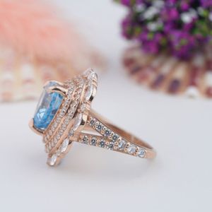 Bague en argent pur S925 plaqué or rose avec pierre précieuse aigue-marine taille cœur, personnalisée en usine, vente en gros, nouvelle collection, luxe léger, pour mariage - Product Image 2