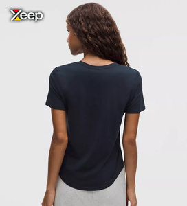 Camiseta Deportiva Ligera Informal para Mujer XEEP, Corte Holgado, Manga Corta, Transpirable, Cuello en V, Bordada, Tejida, con Letras - Product Image 1