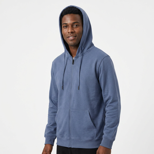 Men's Solid Color <b>Hooded</b> <b>Zip</b>-Up Sweatshirt Regular Fit Cotton French Terry Casual Autumn Wear - Product Image 6