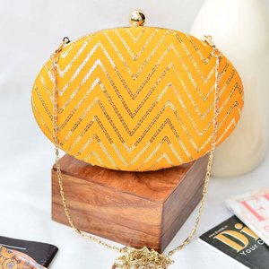 Yellow Embroidered Oval <b>Clutch</b> Bag Luxury <b>Wedding</b> Evening Handbag for Women Occasions - Product Image 1