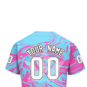 เสื้อเบสบอลไล่เฉดสีฟ้าอ่อนชมพูแบบกำหนดเองสำหรับผู้ชาย แขนสั้น พิมพ์ลายด้วยความร้อน แห้งเร็ว ระบายอากาศได้ดี สำหรับทีมกีฬาผู้ใหญ่ - Product Image 1