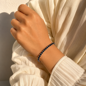 Bracelet tennis pour femme en pierres précieuses noires, plaqué or blanc 10K, coupe ronde, pour cadeau de mariage - Product Image 3