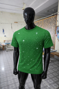 Camiseta personalizada con diamantes de imitación verdes para hombre, camiseta informal de algodón con cuello redondo y manga corta, ropa de calle a la moda de verano, camiseta gráfica para hombre - Product Image 6