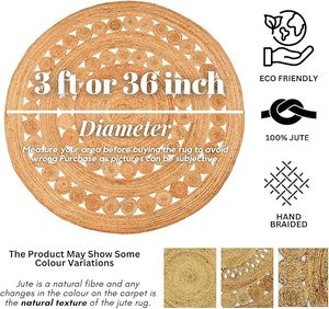 Alfombra Circular de Yute Hecha a Mano con Diseño Boho Patchwork para Decoración del Hogar, Biblioteca, Sala de Estar, Resort o Casa de Campo - Product Image 4
