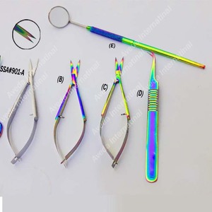 Tijeras de Precisión para Cejas y Pestañas con Hoja Curva de Acero Inoxidable con Recubrimiento Arcoíris, Herramientas de Belleza de Primera Calidad, Tijeras de Pestañas Doradas con Resorte - Product Image 2