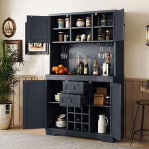 Mobile Bar da Cucina Stile Rustico con Cassetti e Ripiani, Credenza Porta Vino - Product Image 1