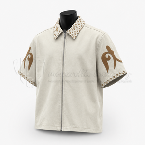Camisa de Manga Corta para Hombre con Cierre, Cuello Mao, Estampado Geométrico, Informal, de Verano, de Algodón Popelina, Transpirable, con Cierre Completo - Product Image 3