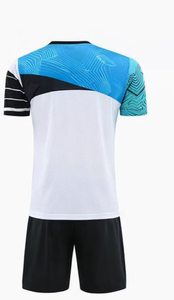 Ensemble uniforme de tennis pour hommes, blanc et bleu, imprimé géométrique, manches courtes, col en V, vêtements de sport en polyester anti-humidité pour adultes - Product Image 4