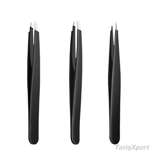 Ensemble de pinces à épiler pour sourcils en acier inoxydable 3-en-1 à pointe incurvée et pointue, design luxueux et écologique avec sac en PU - Léger - Product Image 4