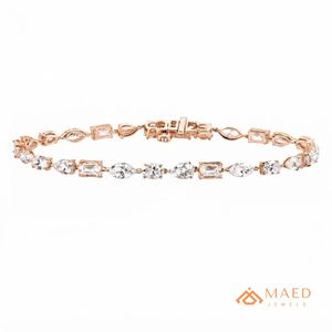 Pulsera de tenis de moissanita con corte marquesa de plata de ley chapada en oro rosa para mujer, joyería de lujo estilo hip hop - Regalo para fiesta de aniversario - Product Image 1