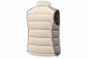 Chaleco Acolchado Beige para Hombre con Logotipo Personalizado, Impermeable, Cuello Alto, Bloques de Color, Sin Mangas, Chaleco de Invierno, Venta al por Mayor OEM - Product Image 4