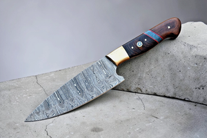 Custom OEM DIY Hand-Made Modern Damascus 13-inch Fixed Blade Utility <b>Kitchen</b> Chef <b>Knife</b> Bevel Edge Razor <b>Sharp</b> Blade Wood Handle - Product Image 4