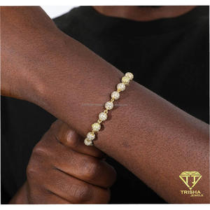 Gold Tone Round <b>Bead</b> <b>Bracelet</b> With Sparkling Stone Detail And Bar Clasp Fashion Jewelry For Wholesale Buyers - Product Image 2