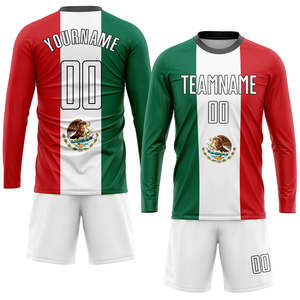 Conjunto de Jersey Sublimado con Logotipo Personalizado para Hombre, 100% Poliéster, Absorbente de Humedad, con la Bandera de México, Verde, Blanco y Rojo, Ropa Deportiva de Fútbol - Product Image 2