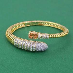 Handmade Classic Peace Design Women's Cubic Zirconia Openable Kada <b>Bracelet</b> with 2 Tone Plated Brass Gift Occasion 443964 - Product Image 3