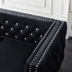 82.3\" Modern Velvet Tufted Square Arm Couch Black Living Room Sofa with Jeweled Buttons and 2 Included Pillows - Product Image 4