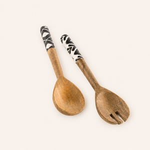 Handcrafted Mango Wood Salad Server Set with Designer Enamel Handles Eco-Friendly Wooden Serving Spoons for Home & Restaurant - Product Image 4