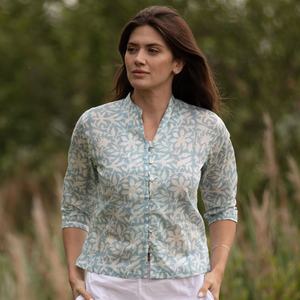 VENTE Haut court KURTA Style 7 Gris œuf et blanc Haut pour femme Haut indien à motifs floraux Haut décontracté Cadeau pour elle - Product Image 5