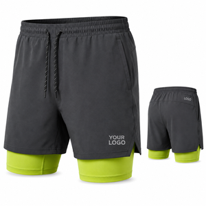 Men's Double-<b>Layer</b> Performance Shorts With Compression Liner Elastic Waist Drawstring Side Pockets Sporty Style - Product Image 1