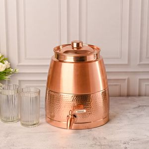 Traditional Copper Water Dispenser with Tap Handmade Hammered Finish Storage <b>Container</b> Ayurvedic Health Pot for Home Use - Product Image 5