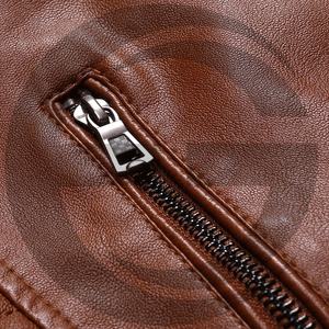 Chaqueta de cuero para motocicleta y motocicleta de color marrón OEM para hombre Chaqueta recortada con logotipo personalizado OEM Chaquetas cuadradas de cuero de lujo para hombre - Product Image 3