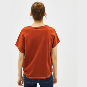 T-shirt pour femme à col rond en rayonne de bambou, tissu écologique léger, manches courtes, décontracté, qualité supérieure, vêtements d'été, usine d'exportation - Product Image 4