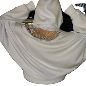 Sudadera con capucha de mujer de nuevo diseño personalizado, bordada, oversize, con hombros caídos, 450GSM, para otoño/invierno, con espalda descubierta y malla hueca en el hombro, estilo urbano - Product Image 6