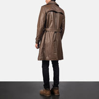 Herren Leder-Trenchcoat Doppelreihiger Langer Mantel mit Gürtel Anpassbare Farbe Knopfdekoration Rindsleder Atmungsaktiv & Warm