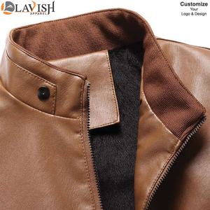 Veste de moto d'hiver à manches longues en similicuir PU pour hommes, décontractée, élégante, à col montant et fermeture éclair, couleur unie, service OEM disponible - Product Image 3