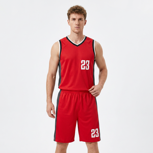 Maillot de basket-ball personnalisé sublimé, rouge et noir, sans manches, col en V, coupe athlétique, numéro d'équipe adulte 23 - Product Image 3