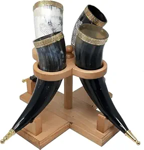 Viking Drinking Horn Buffalo Horn Eco-Friendly Handmade High Polish Crafts Brass Thor Hammer Placard Animal Nautical Style - Product Image 4
