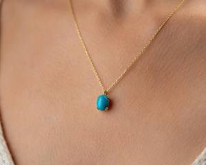 Collar de Turquesa, Plata de Ley 925, Chapado en Oro de 14K, Colgante Ovalado de Turquesa, Joyería con Piedra Azul Delicada, Piedra de Nacimiento de Diciembre - Product Image 3