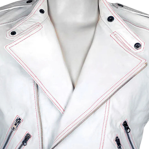 <b>Men's</b> <b>White</b> Genuine Leather Biker <b>Vest</b> Stand Collar Zipper Waistcoat - Product Image 5