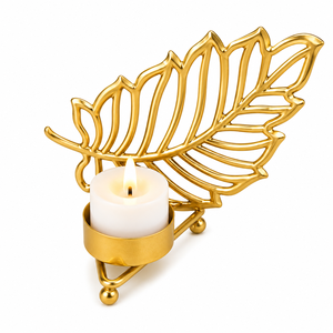 Portavelas de metal artesanal con diseño de hoja de helecho dorada para velas de té, soporte botánico para velas votivas, ideal para centros de mesa de boda y decoración festiva del hogar. - Product Image 3