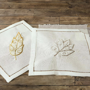Lustre Leaves <b>Linen</b> Cocktail Napkin | 100% Natural <b>Linen</b> <b>Table</b> Napkins, Eco-Friendly Reusable, Handmade Leaf Pattern - Product Image 5