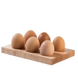 Porte-œufs en bois avec 6 emplacements pour le rangement et la présentation, organisateur d'œufs pratique pour la cuisine, finition naturelle, lavage à la main uniquement - Product Image 1