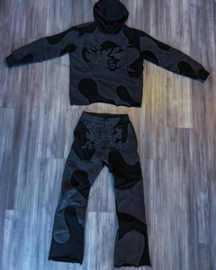 Custom Men's Vintage Embroidery <b>Hoodies</b> Distressed Patchwork Tracksuit with Acid Wash Zip Winter Set Solid Pattern - Product Image 4