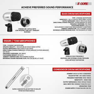 Kit de Micrófonos Profesionales de 5 Núcleos para Conga, Snare y Tom, con Conexión XLR, Cardioide y Unidireccional - Product Image 5