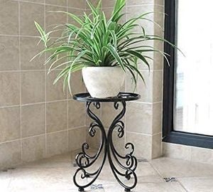 Support de plante en métal doré, design décoratif à motifs roulés, porte-pot de fleurs avec plateforme ronde pour la décoration intérieure et de jardin - Product Image 4