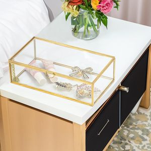 Metal & Glass Storage Boxes With Golden Frame For Jewelry Organizer And Decorative Use Handmade Glass Jewelry Box 8x5x2.5 Inches - Product Image 5