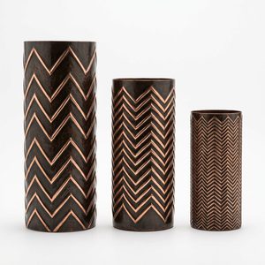 Juego de 3 Jarrones de Metal Color Cobre Antiguo de 9 cm con Diseño Chevron, Decoración para el Hogar y Hoteles, Ideal para Bodas - Product Image 6
