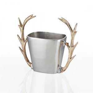 Seau à glace décoratif en argent avec poignées en bois de cerf, seau à vin moderne en métal pour bar à domicile, fournitures hôtelières haut de gamme - Product Image 6