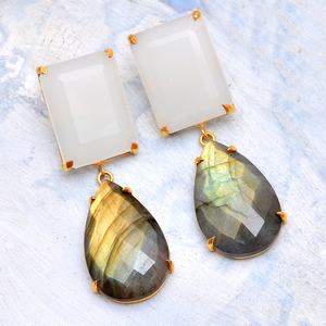 ต่างหูเม็ดเดี่ยวอัญมณีธรรมชาติสไตล์วินเทจ925เงินสเตอร์ลิงต่างหูชุบทอง18K ต่างหูธรรมชาติสำหรับผู้หญิง - Product Image 2