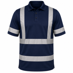 Camiseta Polo de Seguridad Reflectante de Alta Visibilidad Azul Marino para Hombre, Manga Corta, Uniforme de Trabajo para Todas las Temporadas, Uso en Guardia, Material de Poliéster - Product Image 1